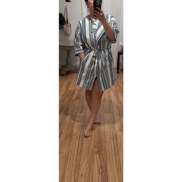 Elevenses Anthropologie Striped Linen Blend Belted Coat Jacket Blue White Sz S - Picture 6 of 6